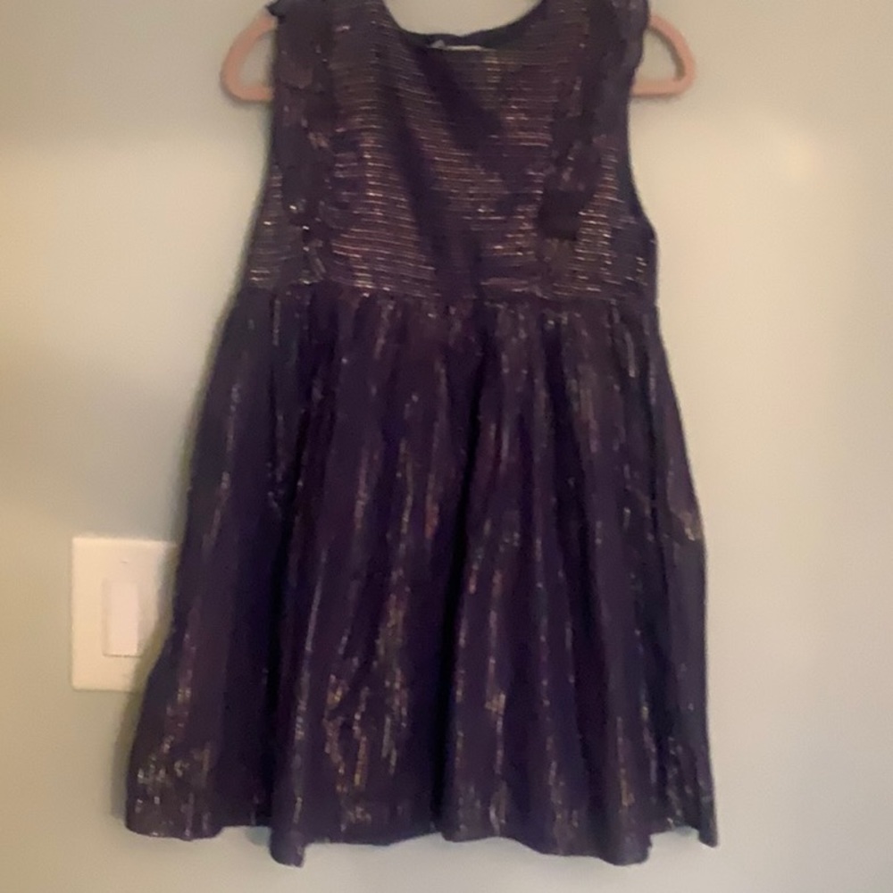 GIRLS NAVY BLUE DRESS WITH RED AND SILVER SHIMMER SLEEVELESS 7 NWT